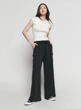 Reformation Ethan Twill Pants Size Medium Relaxed Cargo Big Pockets Grawstring